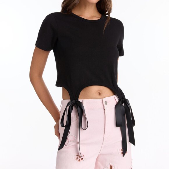 NWT Noli Shop Diana Satin Bow Shirt - Black - Picture 2 of 9